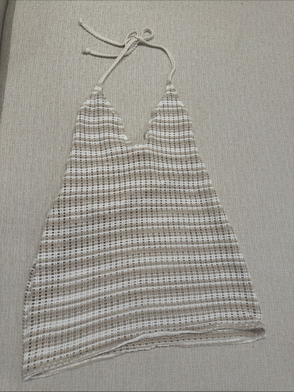 Crochet Halter Tank Top in Cream and Taupe
